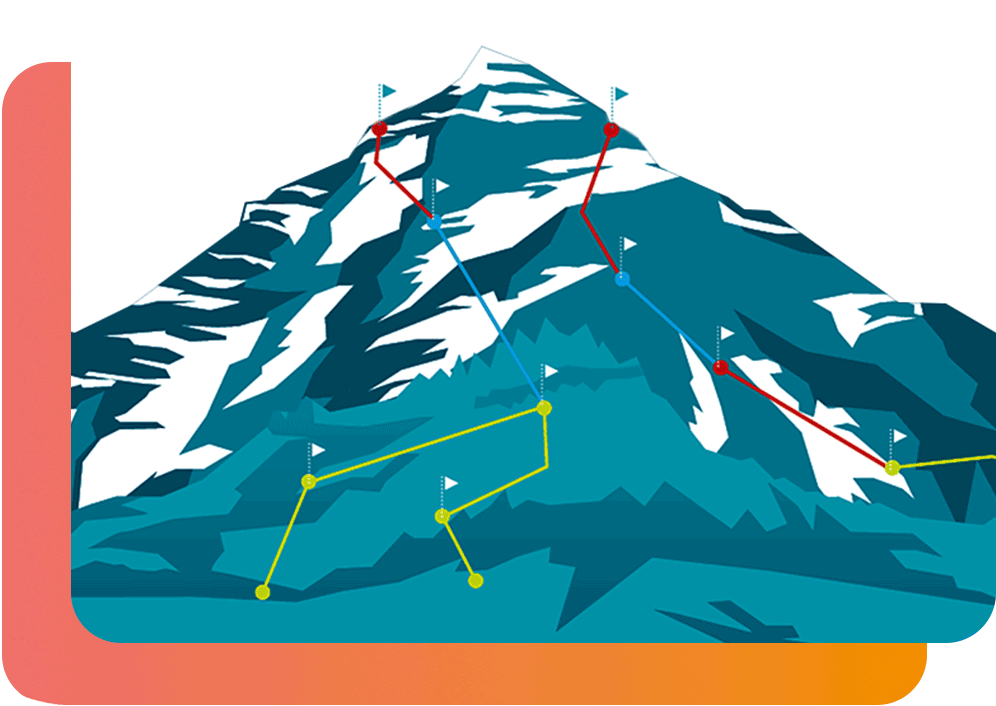 Event Logimat - Etappen zur KI, Ansicht eines Berges mit Wegrouten